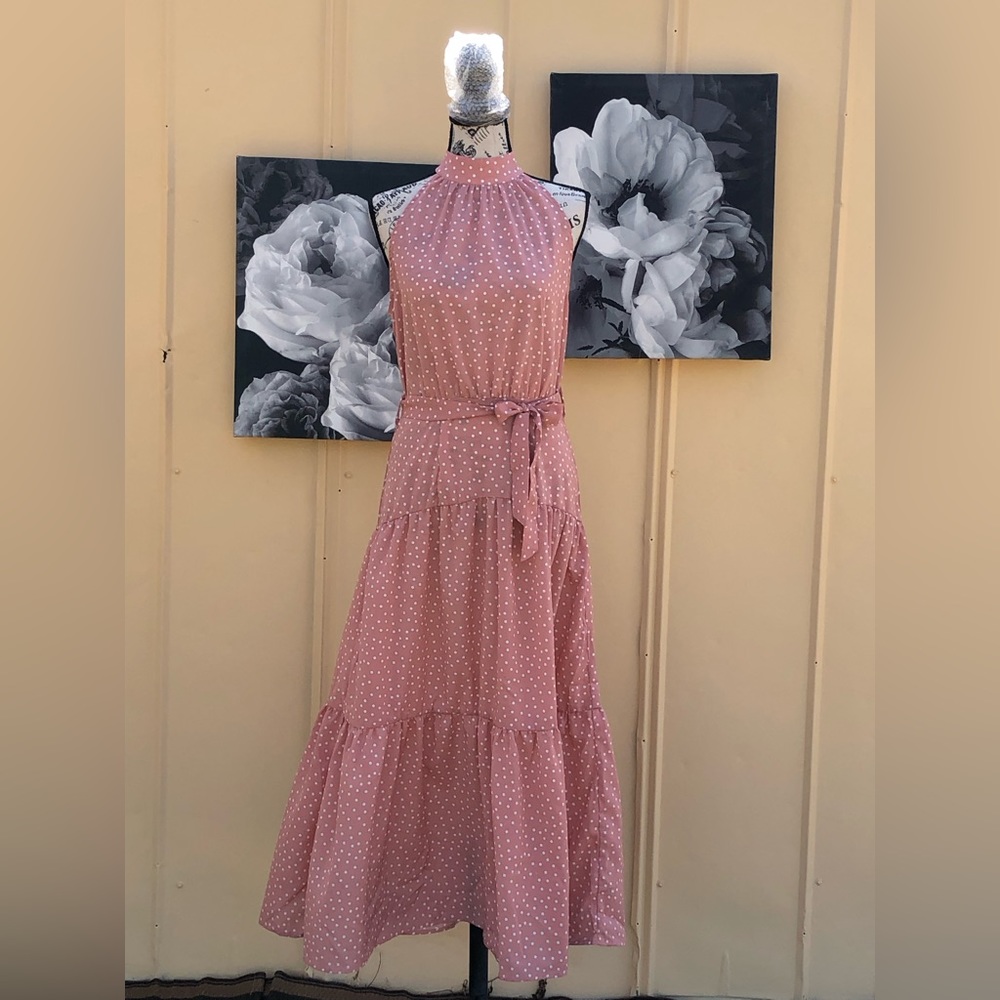 Self-tie Polka Dot Maxi Halter Dress